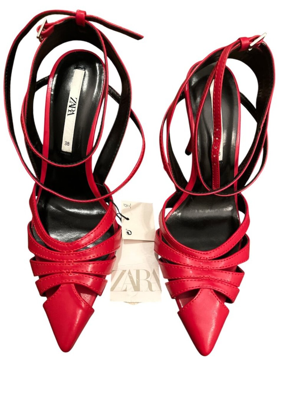 Zara Women's Strappy Lace Up Pointed Toe High Heels, RED, 38